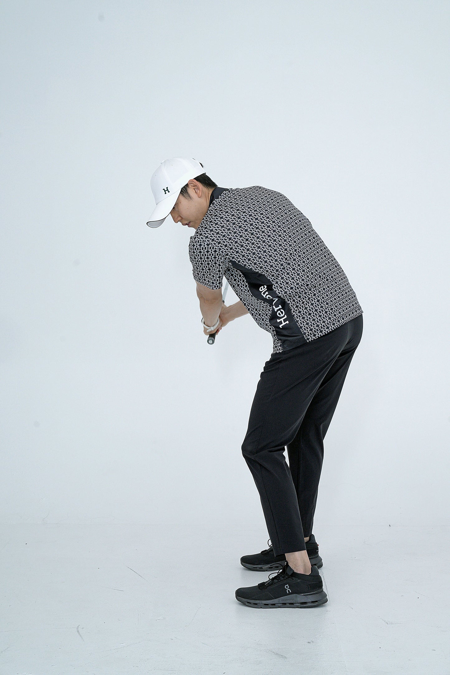 Men's Creed HV Logo Pattern Polo Shirt BLACK