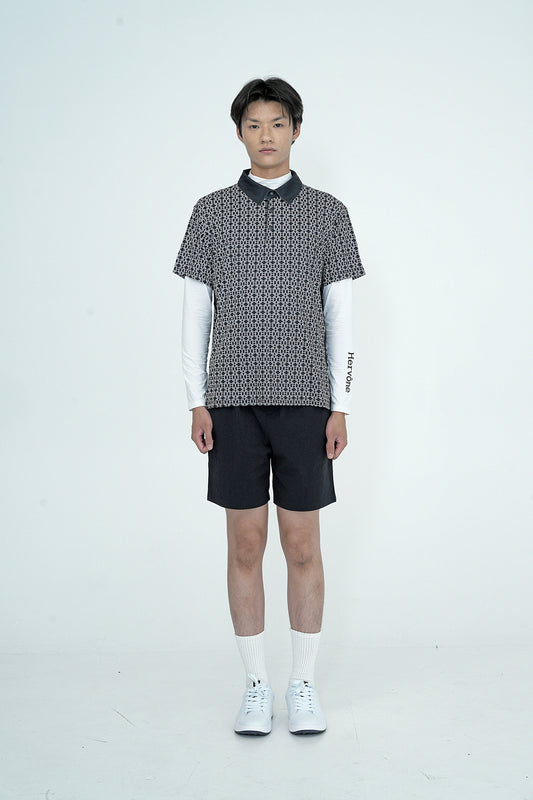 남성용 크리드 HV 로고 패턴 폴로 티셔츠 (블랙)