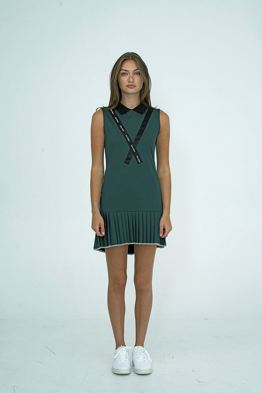 Women's Celine Asymmetric Collar Dress D.GREEN